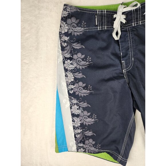 Men's Speedo Board Shorts Swim Trunks Blue Floral Men's Side Pockets Size 32 - Picture 2 of 14